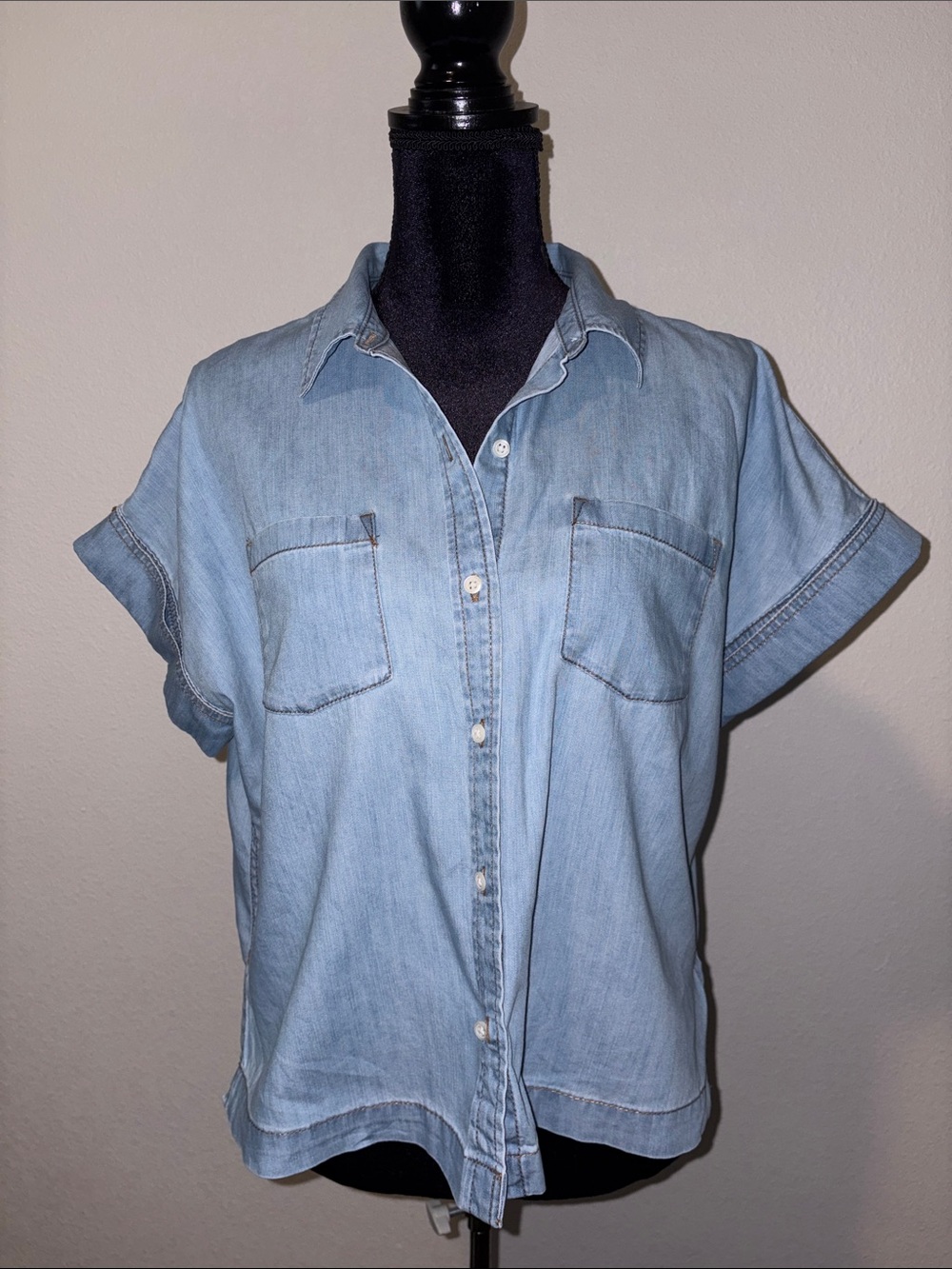 Talbots Light Blue Denim Short-Sleeve Button-Down Shirt